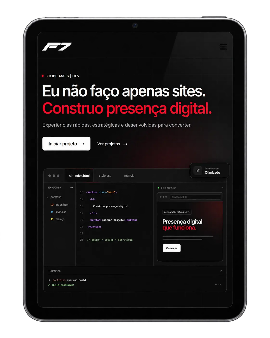 Site responsivo exibido em iPad mini